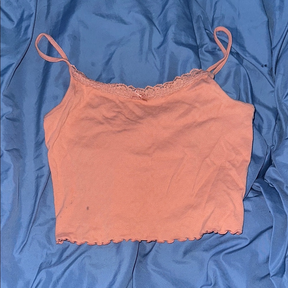 Women's Peach Lace Trim Crop Top